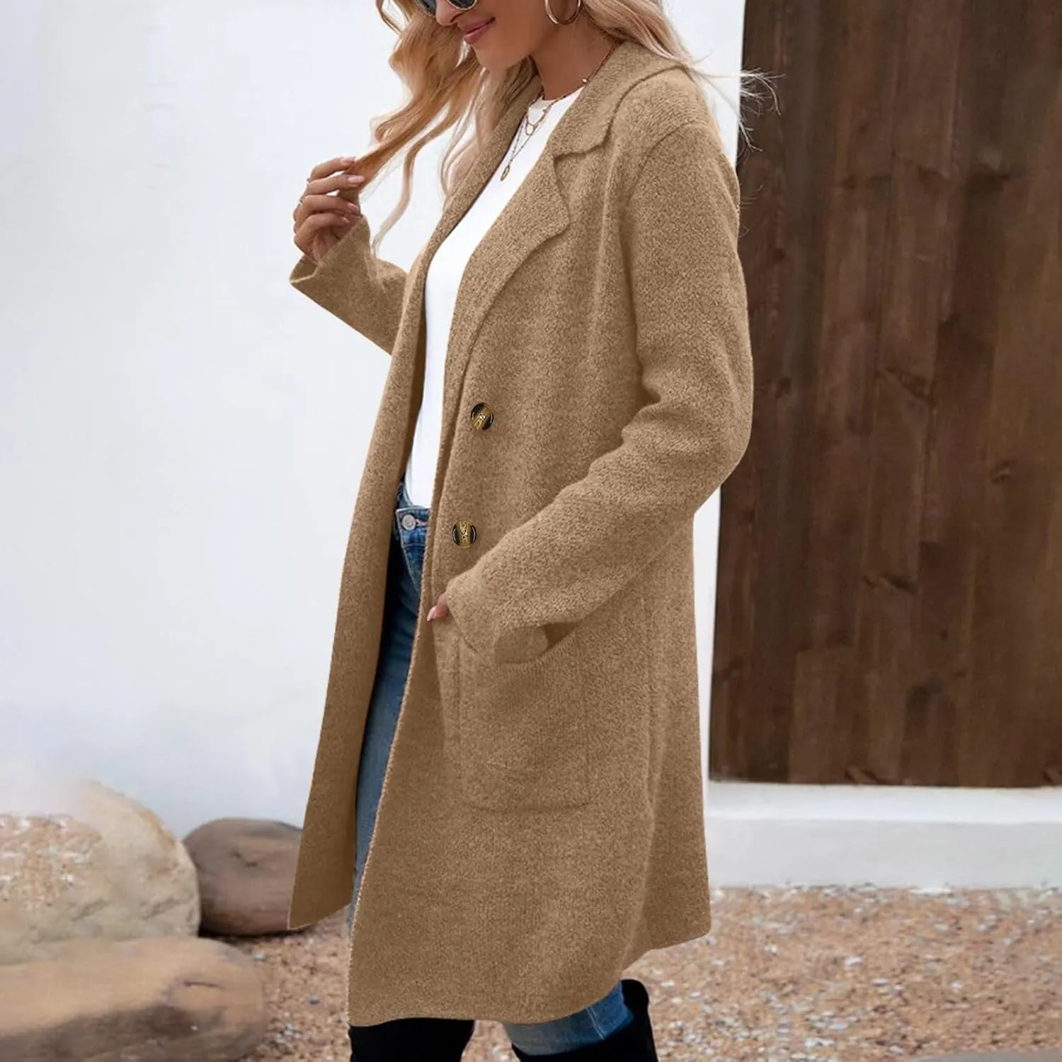 Winter Trench Coats for Women Wool Blend Peacoat Long Jackets Double Breasted Overcoats Lightweight Cardigans