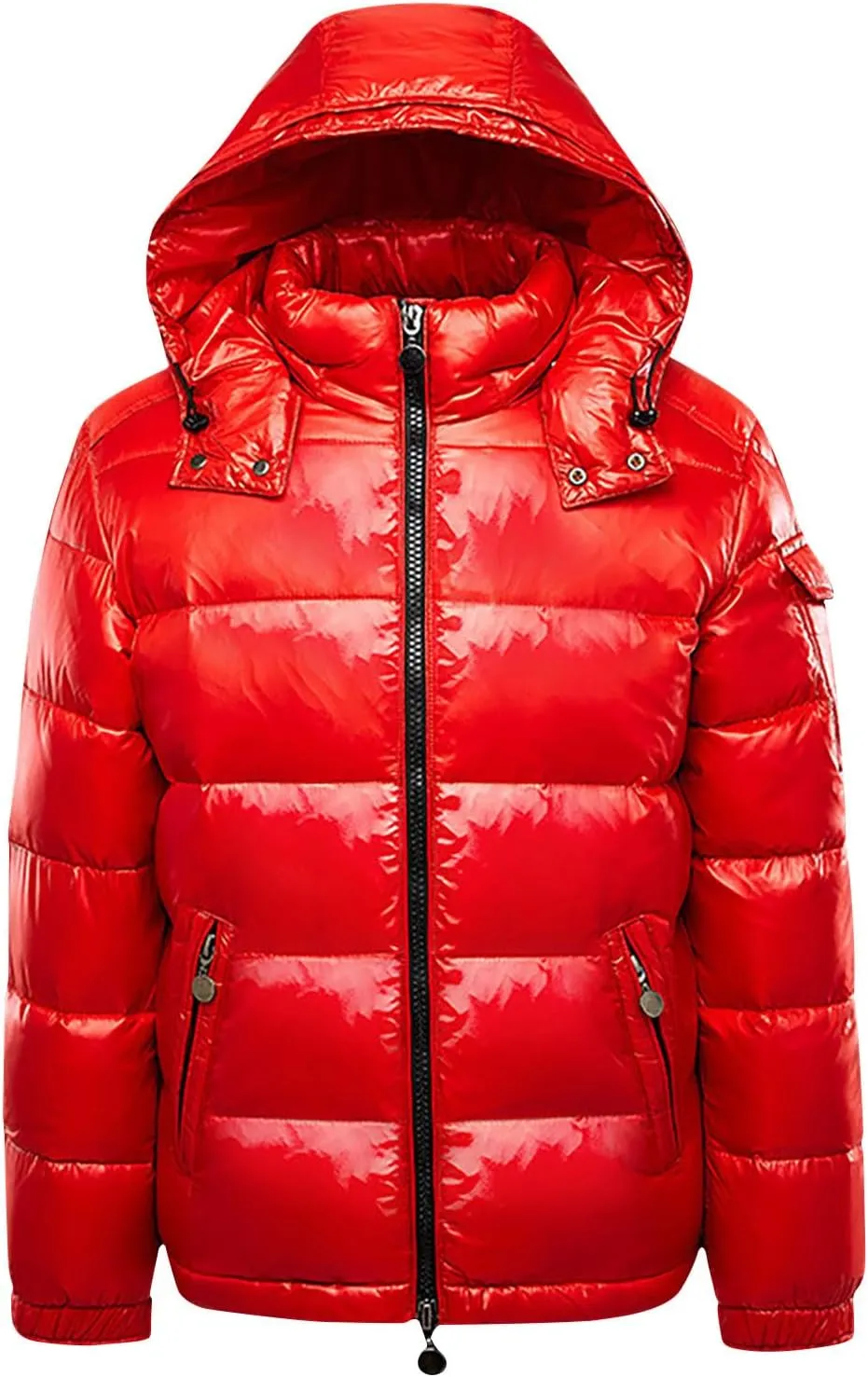 Winter Warm Men Puffer Coat with Fur Hood,Shiny Hooded Reflective Padded Coat Plus Size Bomber Alternative Down Jacket