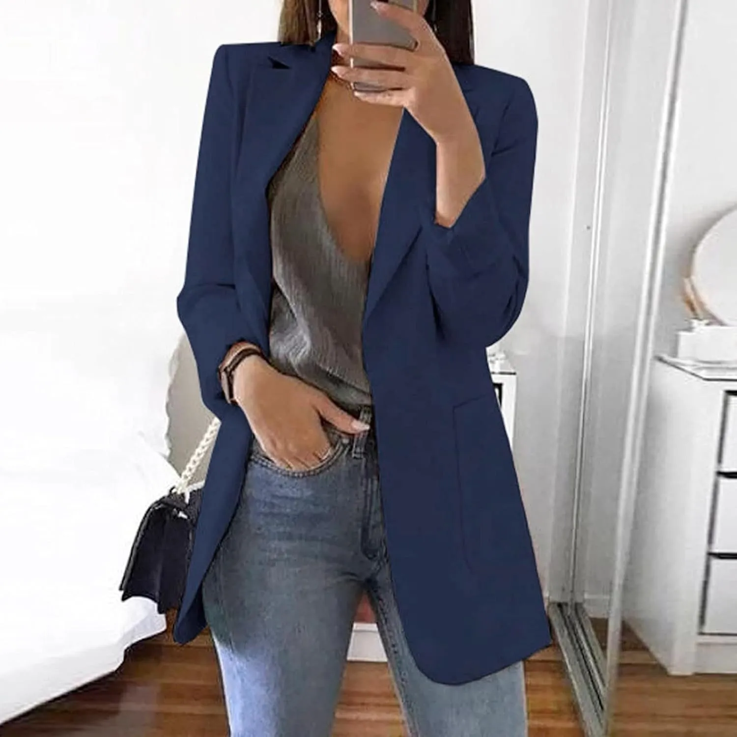 Women Blazers Fashion Casual Open Front Suit Jackets Fashion Work Office Jacket Solid Lapel Outerwear with Pockets