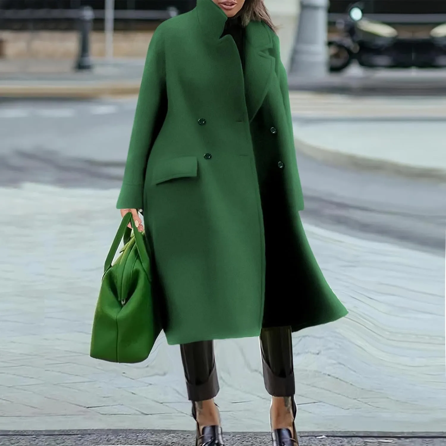 Women Button Wool Overcoats Winter Loose Long Pea Coats Warm Fashion Outwear Solid Elegant Windbreaker Jacket
