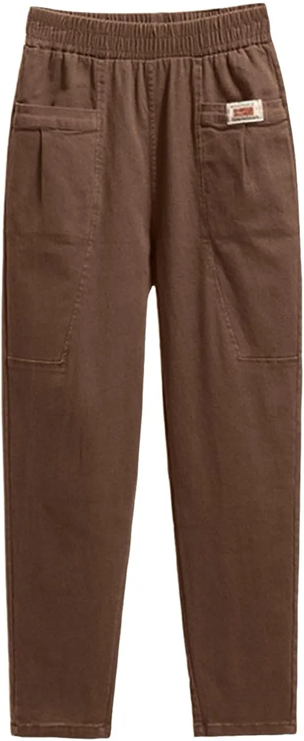 Women Elastic Waist Trousers Wrinkle Relaxed Fit Straight Leg Trousers Casual Loose FIitting Pants