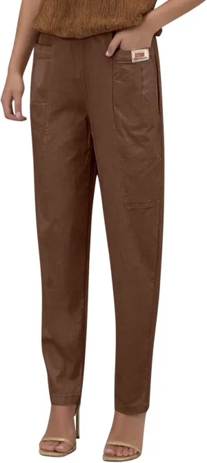 Women Elastic Waist Trousers Wrinkle Relaxed Fit Straight Leg Trousers Casual Loose FIitting Pants