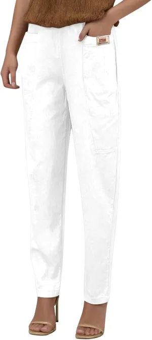 Women Elastic Waist Trousers Wrinkle Relaxed Fit Straight Leg Trousers Casual Loose FIitting Pants