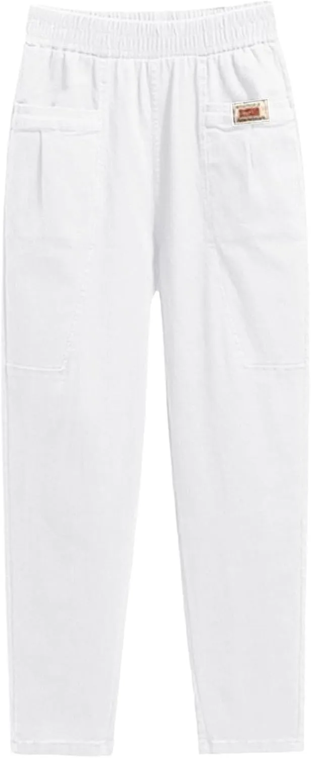 Women Elastic Waist Trousers Wrinkle Relaxed Fit Straight Leg Trousers Casual Loose FIitting Pants
