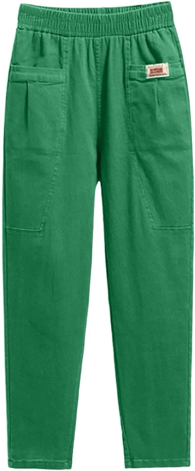 Women Elastic Waist Trousers Wrinkle Relaxed Fit Straight Leg Trousers Casual Loose FIitting Pants