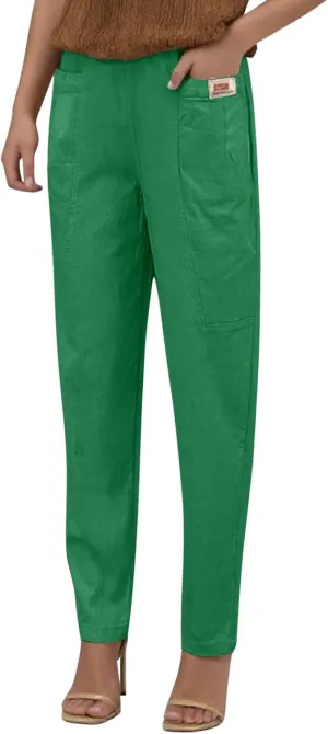 Women Elastic Waist Trousers Wrinkle Relaxed Fit Straight Leg Trousers Casual Loose FIitting Pants