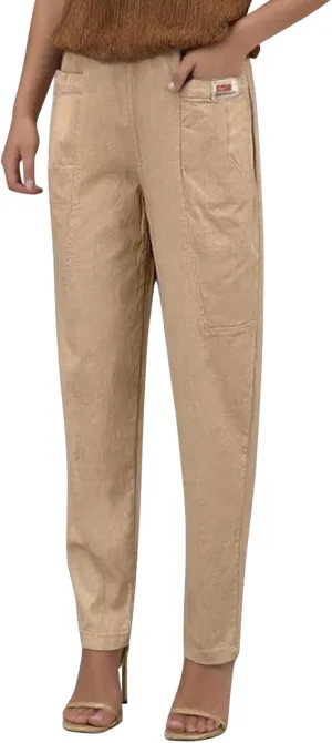 Women Elastic Waist Trousers Wrinkle Relaxed Fit Straight Leg Trousers Casual Loose FIitting Pants