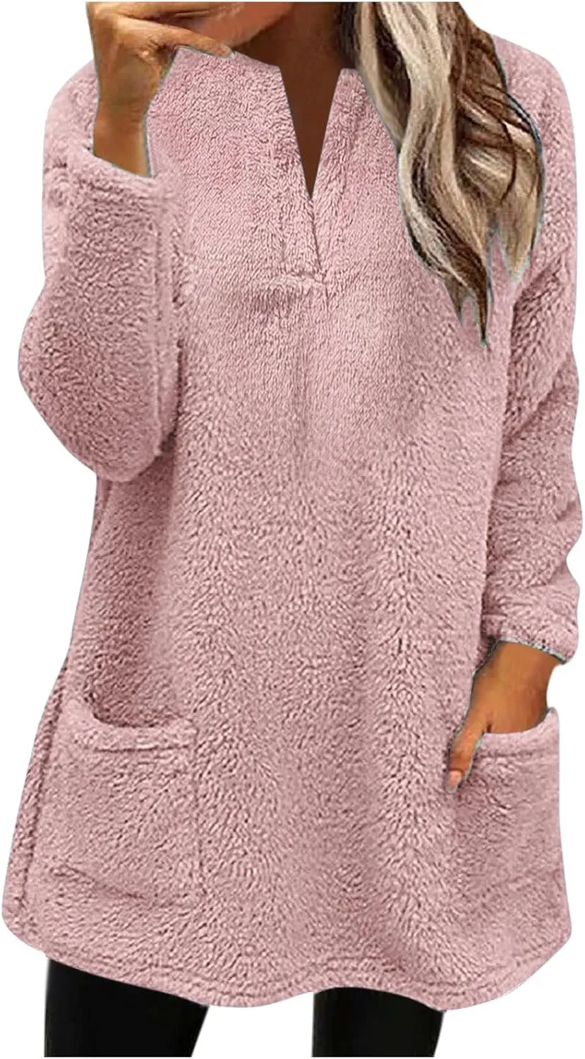 Women Fleece Winter Coats Faux Shearling Oversized Y2K Sweatshirts Long Sleeve Loose Fit Fuzzy Sherpa Pullover Tops Outerwear