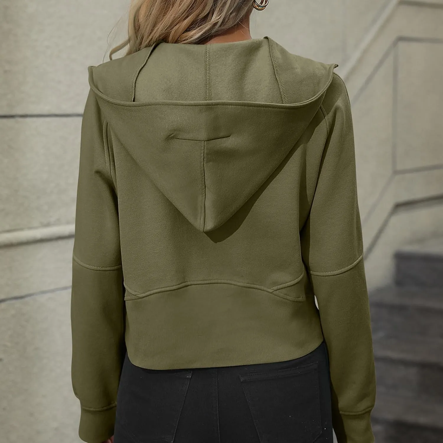 Women Hoodies Fleece Sweatshirt Cropped Hoodies Quarter Zip Up Drawstring Hoodies Tops Winter Clothes