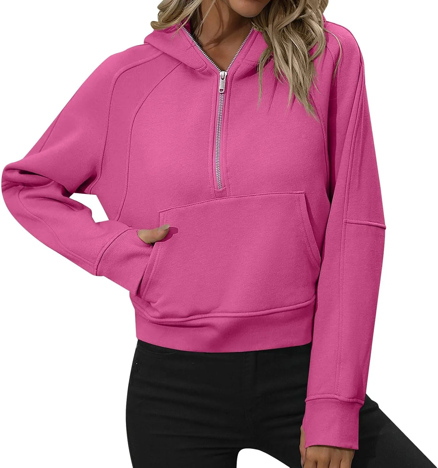 Women Hoodies Fleece Sweatshirt Cropped Hoodies Quarter Zip Up Drawstring Hoodies Tops Winter Clothes