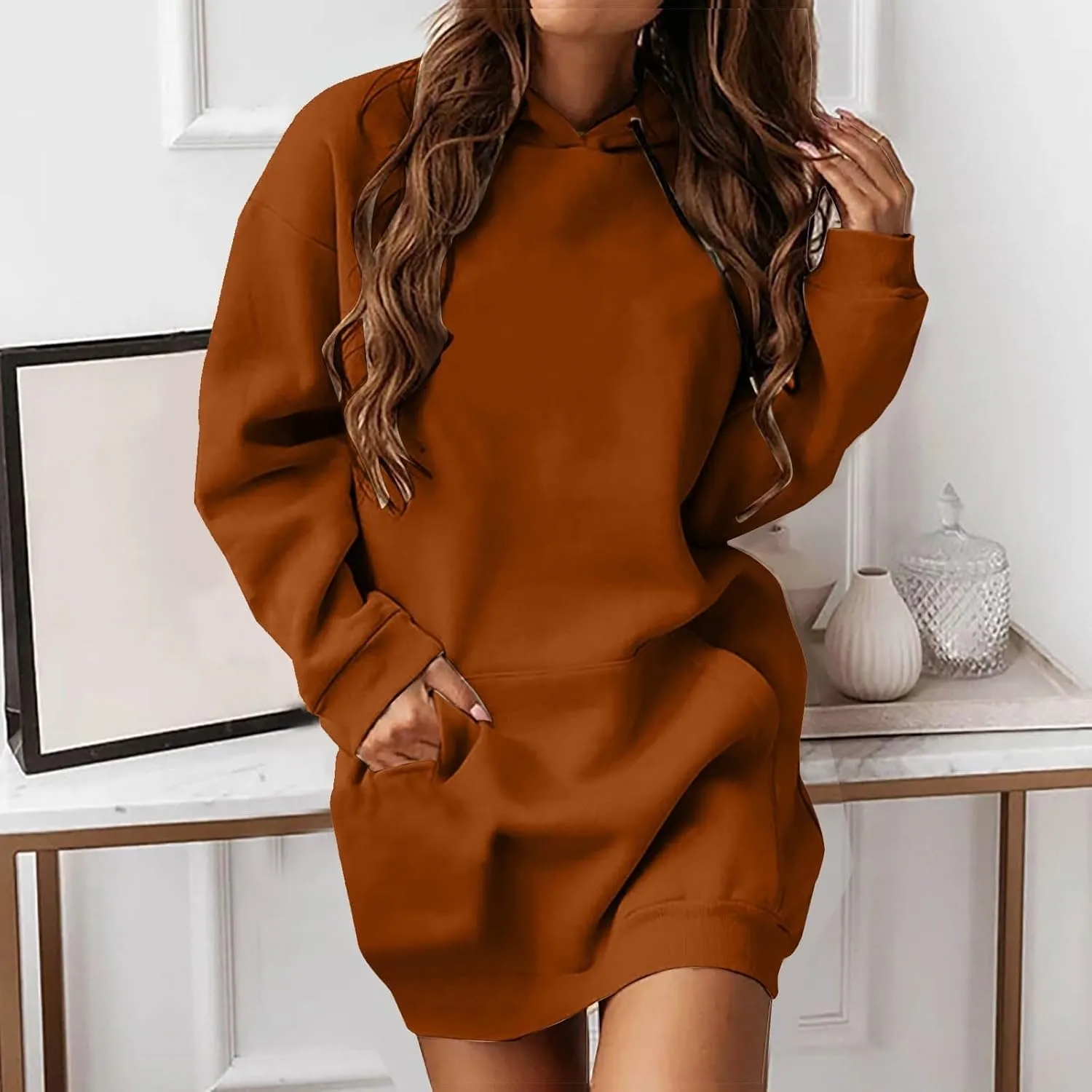 Women Oversized Tunic Hoodie Drawstring Winter Plus Size Sweatshirt Fall Casual Loungewear Pullover Tops with Pockets