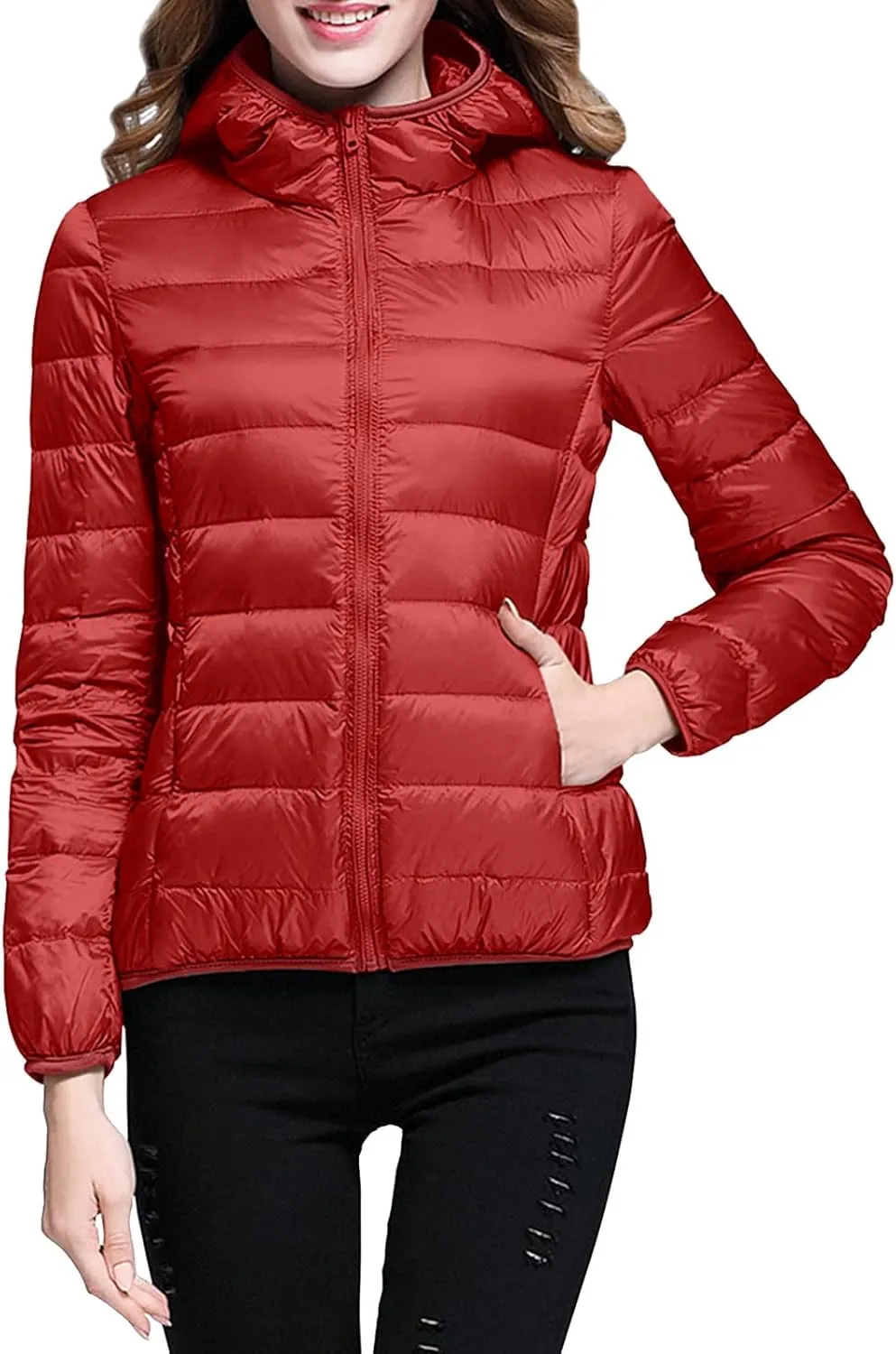 Women Plus Size Lightweight Puffer Jacket Packable Winter Warm Quilted Parka Coat Waterproof Windproof Hooded 2023