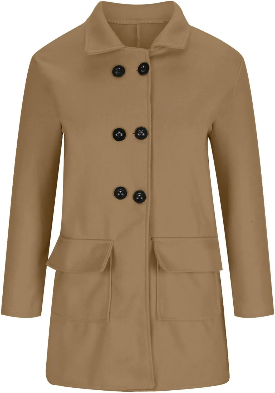 Women Winter Wool Coat with Pocket,Button Lapel Oversized Trench Coats Mid Length Chic Peacoat Windbreaker Jacket