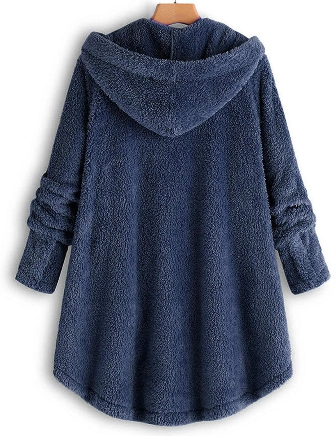 Women's 2024 Winter Fuzzy Fleece Hooded Cardigans Jacket Sherpa Long Sleeve Button Down Coats Outerwear with Pockets