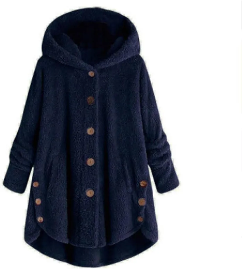 Women's 2024 Winter Fuzzy Fleece Hooded Cardigans Jacket Sherpa Long Sleeve Button Down Coats Outerwear with Pockets