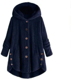 Women's 2024 Winter Fuzzy Fleece Hooded Cardigans Jacket Sherpa Long Sleeve Button Down Coats Outerwear with Pockets