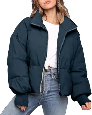 Womens 2024 Winter Warm Windproof Solid Puffer Coat Zip Up Long Sleeve Down Coat Thick Daily Work Outdoor Outwear