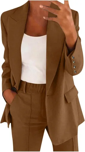 Womens Blazer Casual Long Sleeve Button Down Jackets Loose Lapel Suit Jacket Trendy Solid Outerwear with Pockets