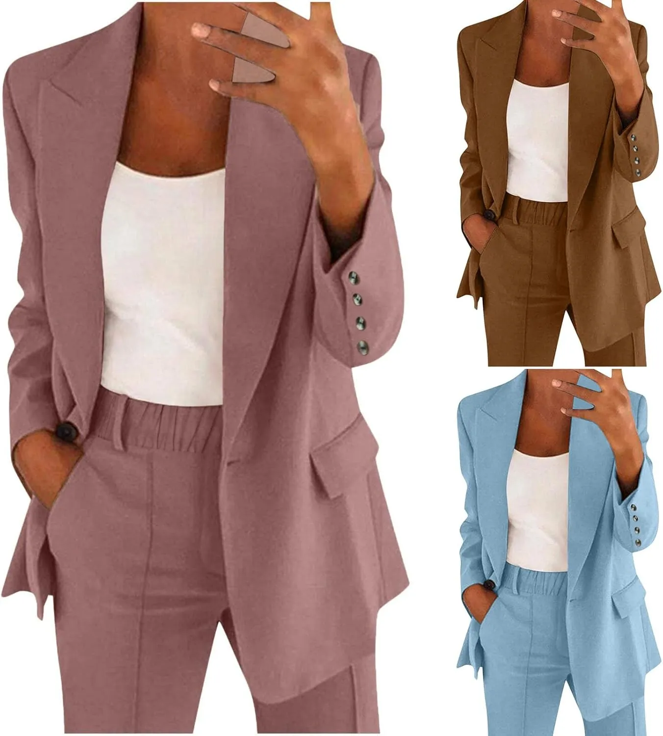 Womens Blazer Casual Long Sleeve Button Down Jackets Loose Lapel Suit Jacket Trendy Solid Outerwear with Pockets