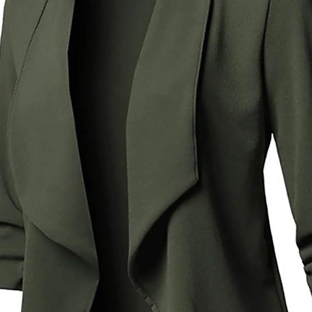 Womens Blazer Stretch 3/4 Gathered Sleeve Open Front Blazer Jackets Casual Lightweight Thin Work Office Blazers