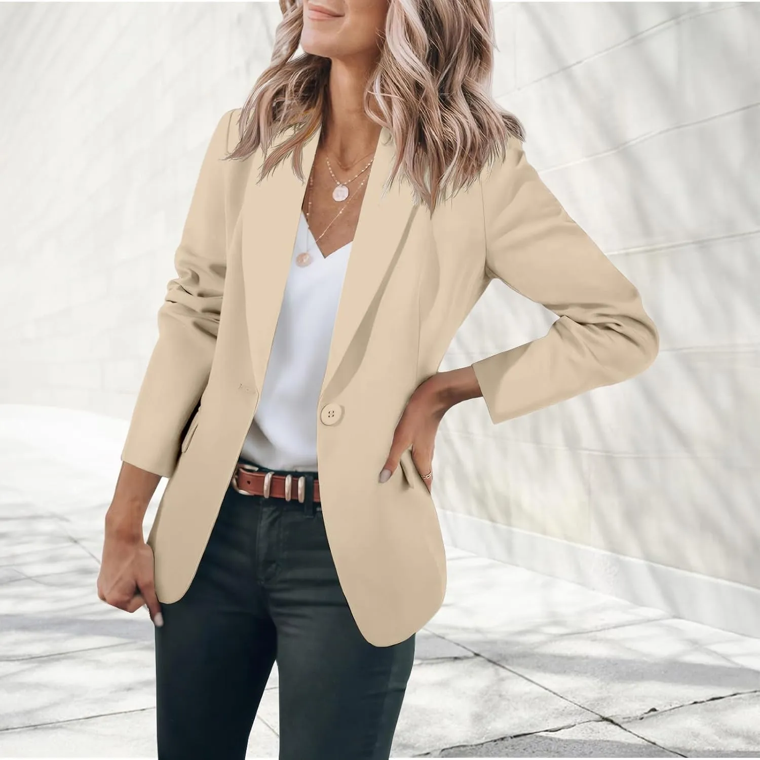 Womens Blazers Dressy Casual Blazers Open Front Long Sleeve Work Office Suit Jackets Lightweight Slim Fit Jackets Coat