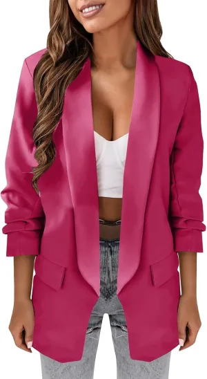 Womens Blazers for Work Casual Business Ladies Tops Open Front Prtite Plaid Blazers Loose Oversized Blazers
