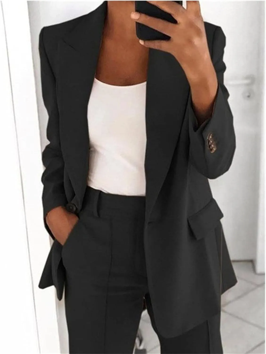 Womens Blazers for Work Casual Long Sleeve Suit Jackets Open Front Button Jackets Trendy Outerwear with Pockets
