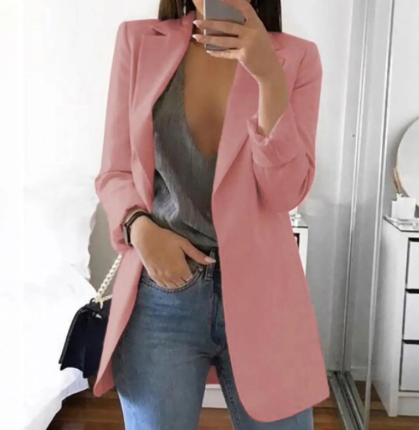 Womens Blazers for Work Casual Open Front Long Sleeve Jackets Solid Color Work Office Blazer Business Outfits