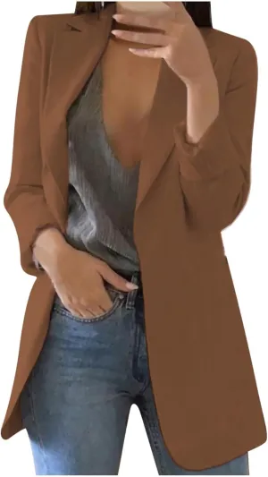 Womens Blazers for Work Casual Open Front Long Sleeve Jackets Solid Color Work Office Blazer Business Outfits