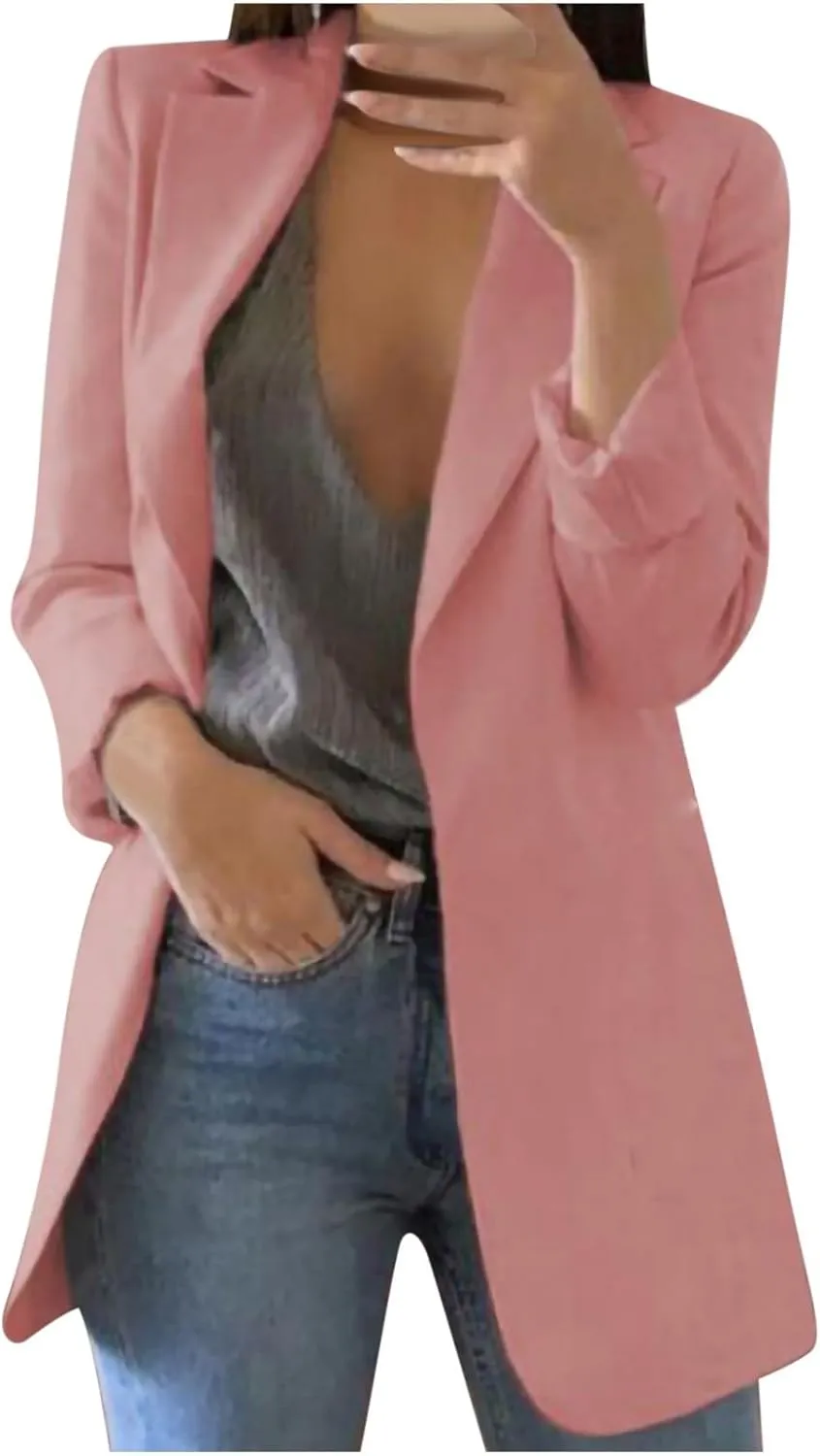 Womens Blazers Trendy Long Sleeve Lapel Suit Jackets Oversized Button Work Jackets Fashion Outerwear with Pocket