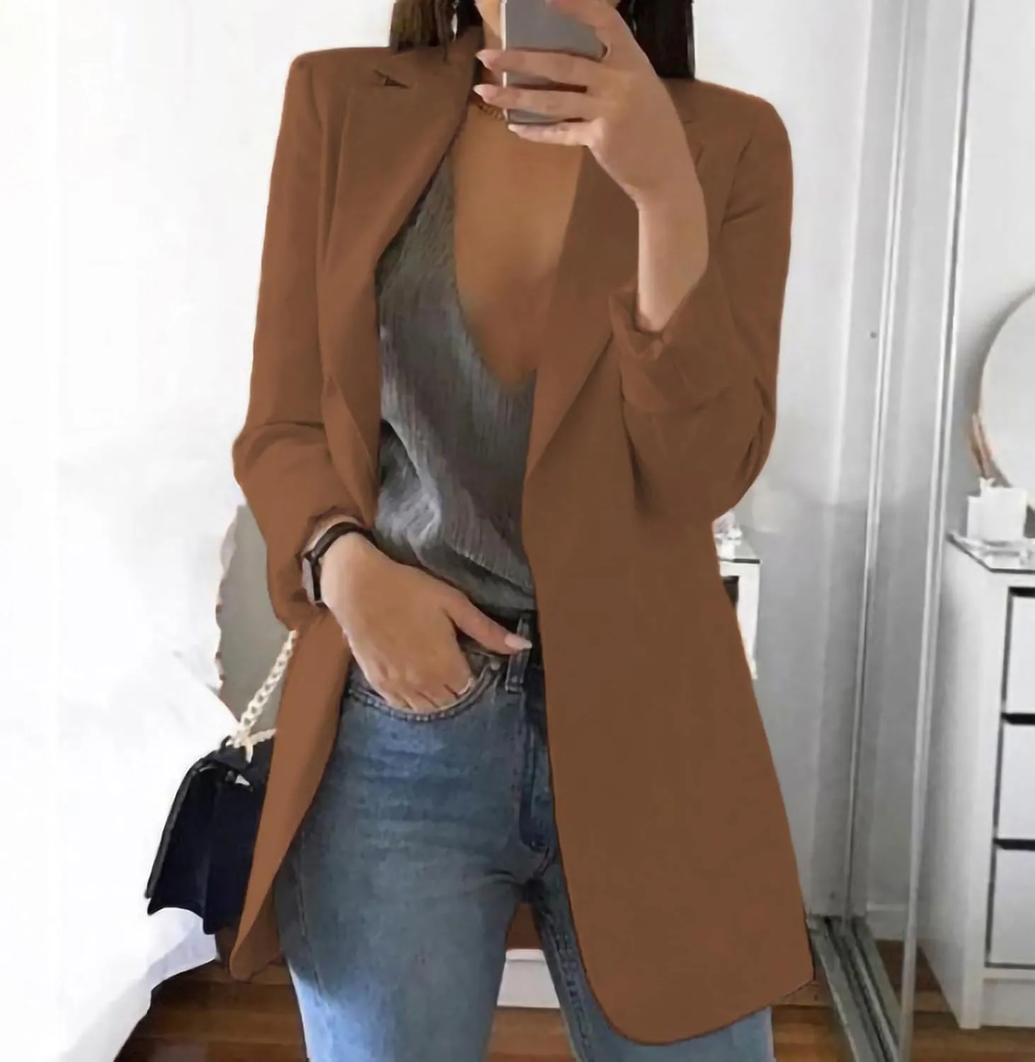 Womens Blazers Trendy Long Sleeve Lapel Suit Jackets Oversized Button Work Jackets Fashion Outerwear with Pocket