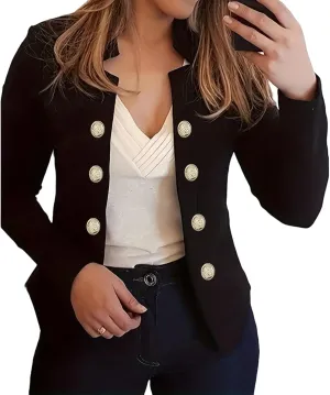 Women's Business Blazers Casual Long Sleeve Office Blazers Trendy Solid Color Gold Button Open Front Suit Jackets
