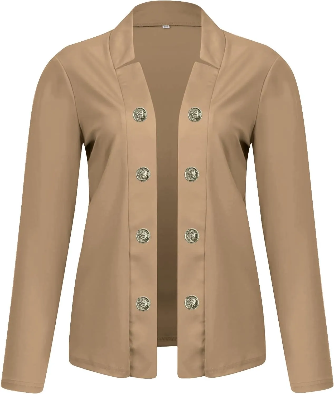 Women's Business Blazers Casual Long Sleeve Office Blazers Trendy Solid Color Gold Button Open Front Suit Jackets
