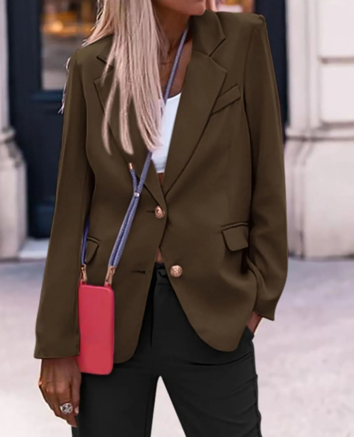 Women's Business Blazers Casual Long Sleeve V Neck Work Office Blazer Elegant Loose Button Blazers with Pockets