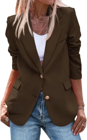 Women's Business Blazers Casual Long Sleeve V Neck Work Office Blazer Elegant Loose Button Blazers with Pockets
