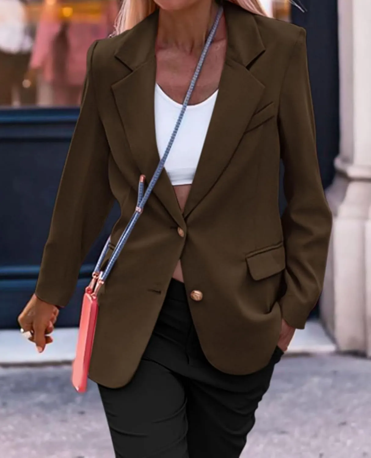 Women's Business Blazers Casual Long Sleeve V Neck Work Office Blazer Elegant Loose Button Blazers with Pockets