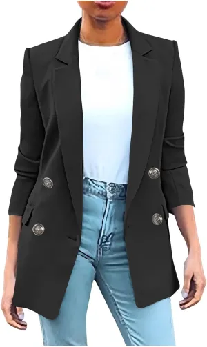 Womens Casual Blazer 2025 Long Sleeve Open Front Work Office Suit Jackets Lapel Button Blazer Jackets with Pockets