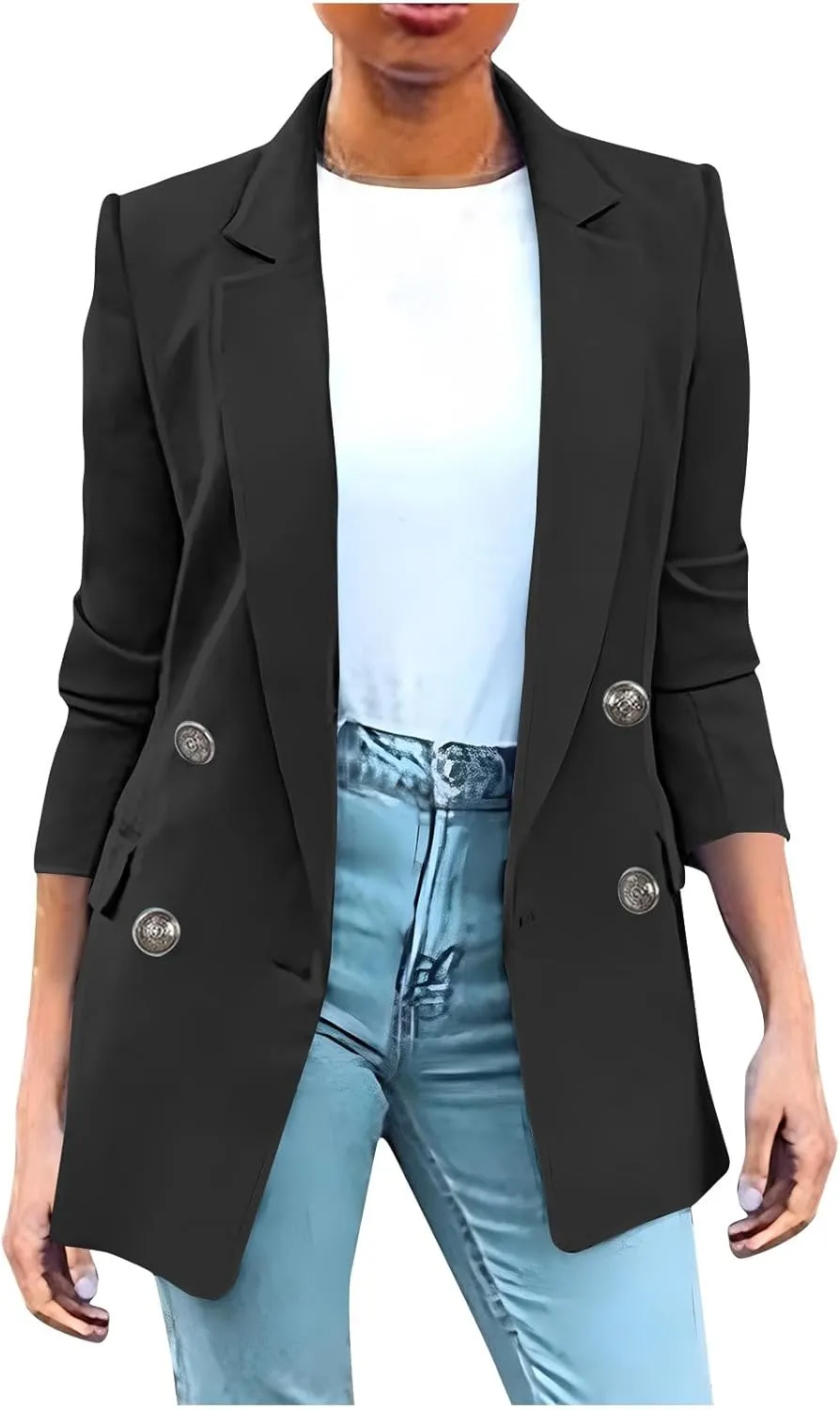 Womens Casual Blazer 2025 Long Sleeve Open Front Work Office Suit Jackets Lapel Button Blazer Jackets with Pockets