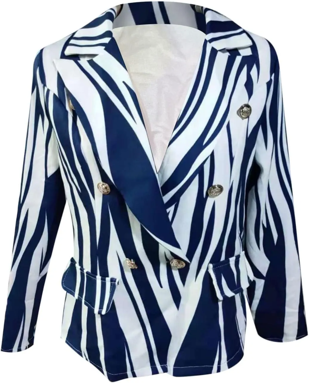 Womens Casual Blazer Jacket Long Sleeve Work 0ffice Blazer Chain Print Button Front Lapel Jackets Business Outerwear