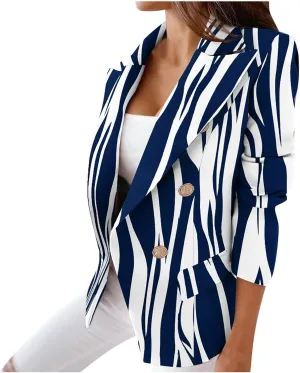 Womens Casual Blazer Jacket Long Sleeve Work 0ffice Blazer Chain Print Button Front Lapel Jackets Business Outerwear