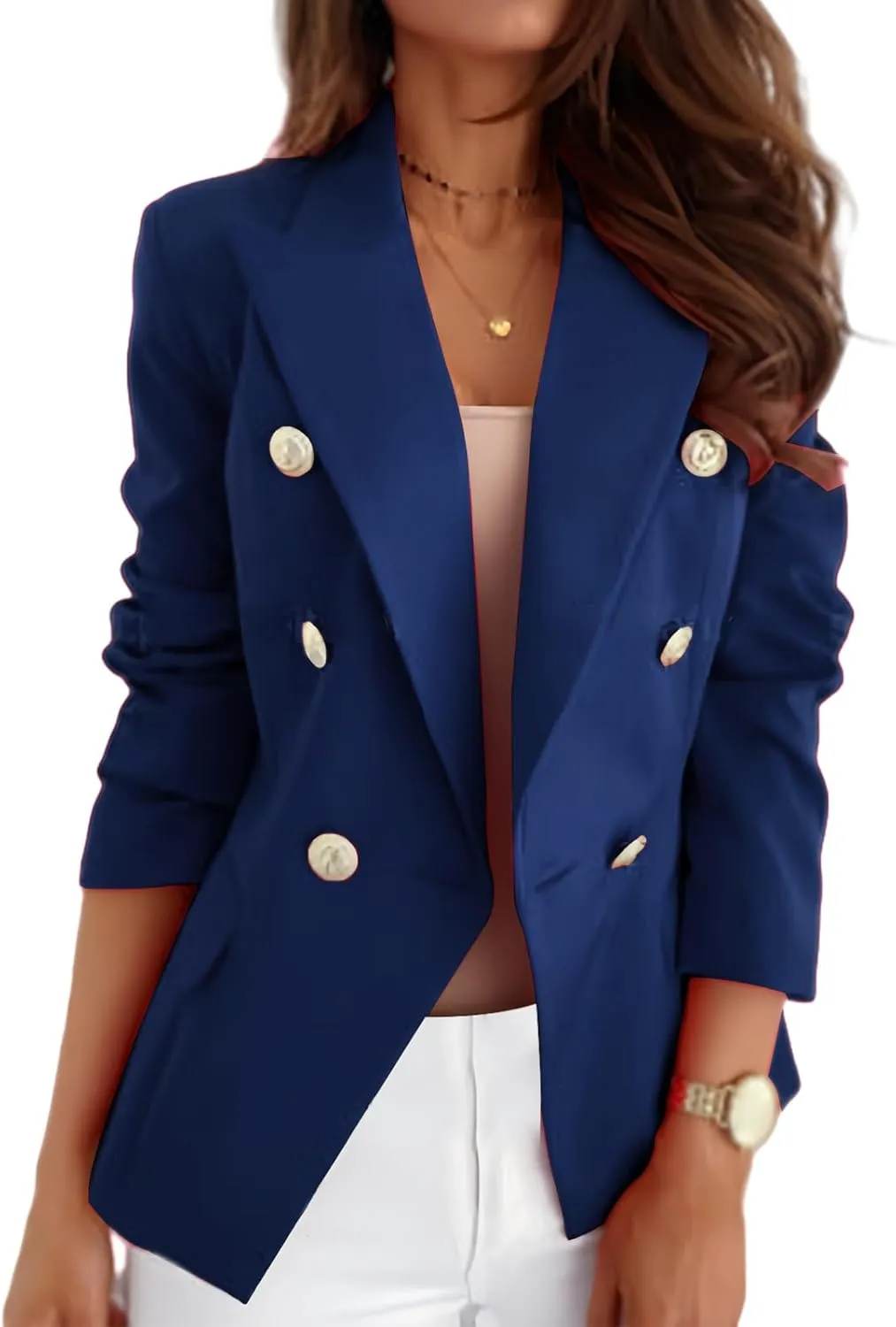 Womens Casual Blazers Business Lapel One Button Long Sleeve Suit Jacket Dressy Lightweight Solid Color Office Blazer