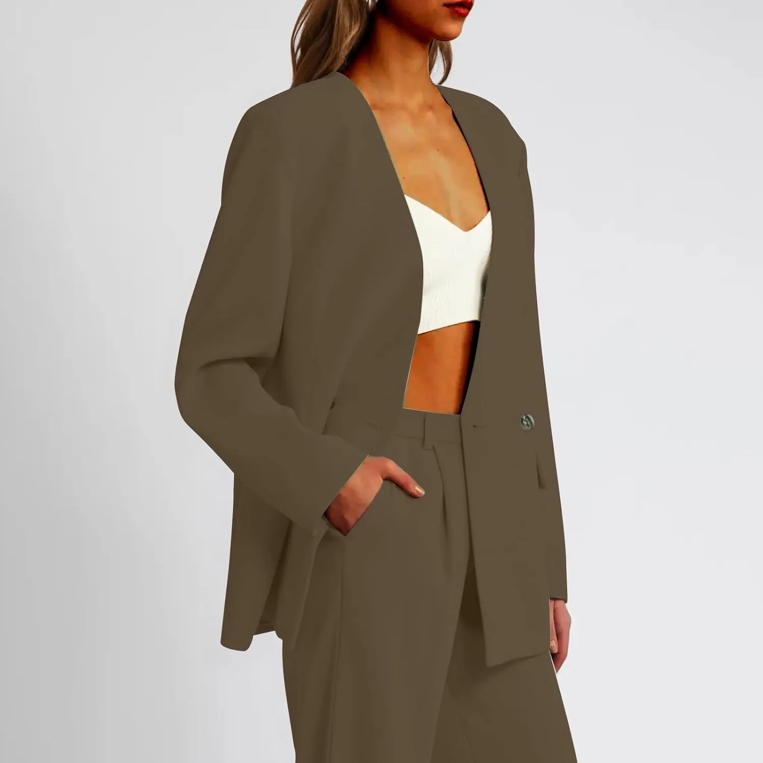 Womens Casual Blazers Dressy Button Lapel Long Sleeve Work Business Jackets Lightweight Collarless Open Front Blazer