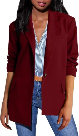 Womens Casual Blazers Dressy Button Lapel Long Sleeve Work Business Jackets Lightweight Collarless Open Front Blazer
