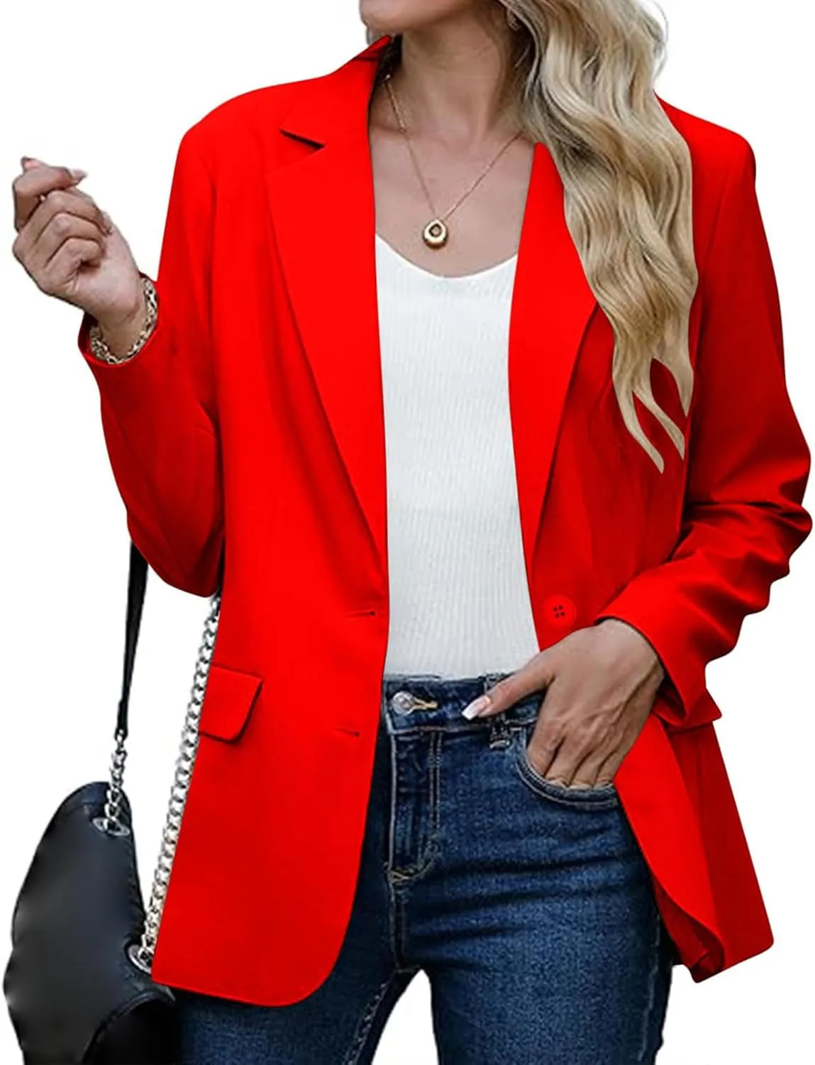 Womens Casual Blazers Long Sleeve Lapel Open Front Button Work Blazer Jackets Plus Size Business Blazer with Pockets