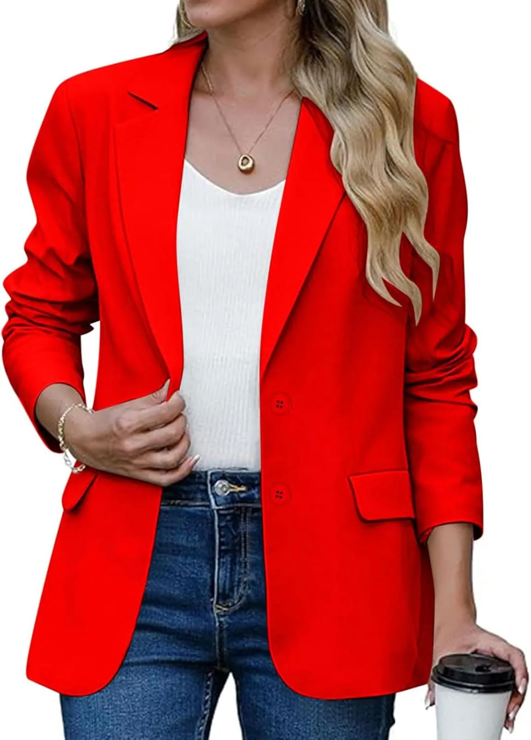 Womens Casual Blazers Long Sleeve Lapel Open Front Button Work Blazer Jackets Plus Size Business Blazer with Pockets