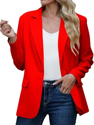 Womens Casual Blazers Long Sleeve Lapel Open Front Button Work Blazer Jackets Plus Size Business Blazer with Pockets