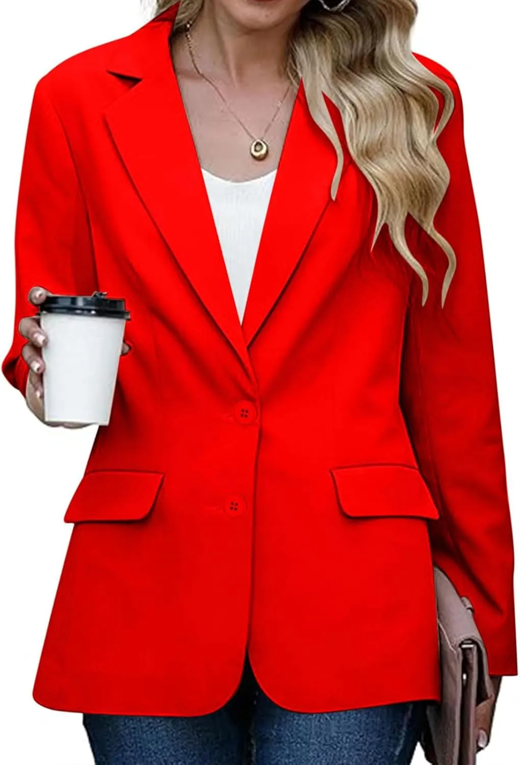Womens Casual Blazers Long Sleeve Lapel Open Front Button Work Blazer Jackets Plus Size Business Blazer with Pockets