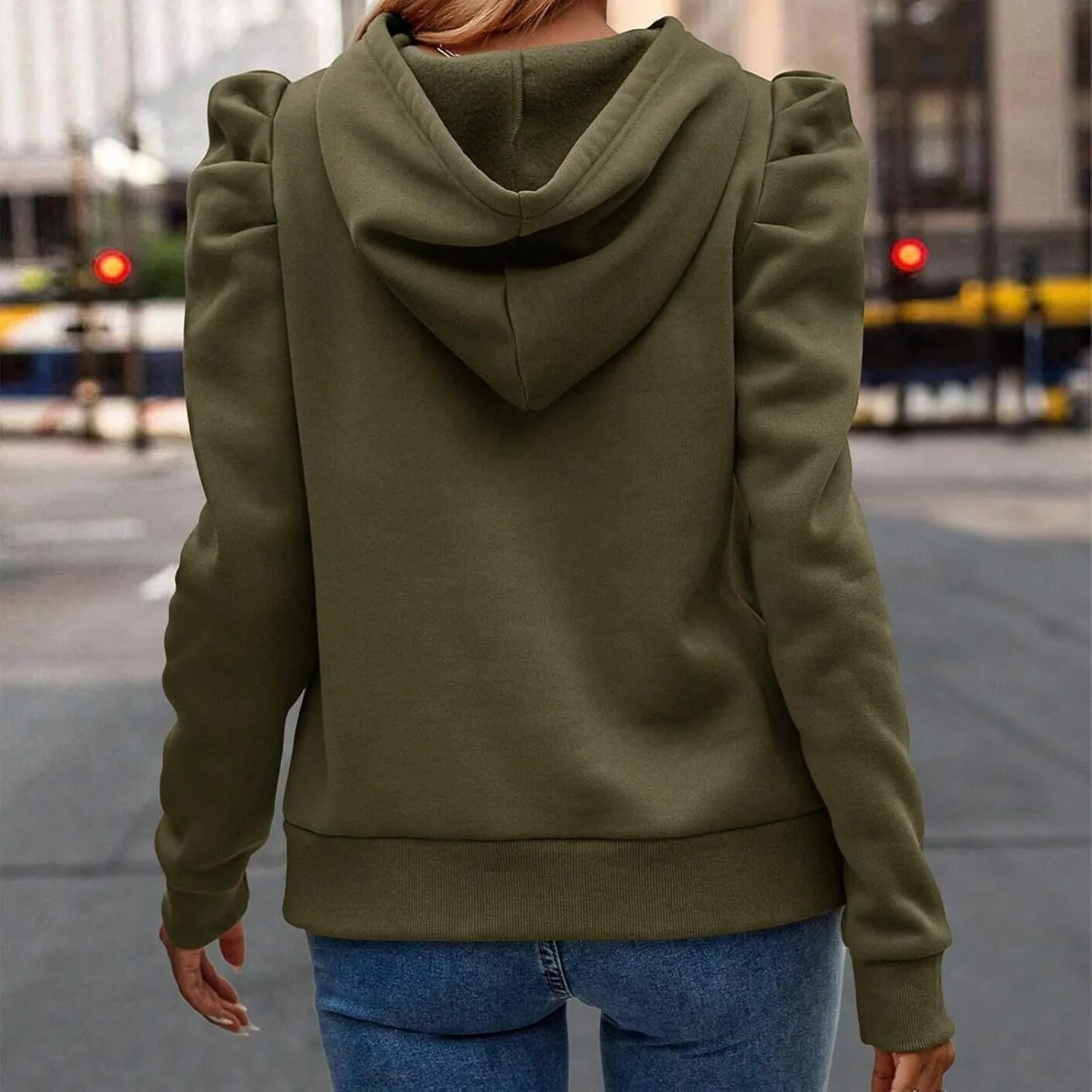 Womens Casual Cropped Hoodies Long Puff Sleeve Crop Tunics Pullover Drawstring Cute Tops Trendy Fall Outfits 2024