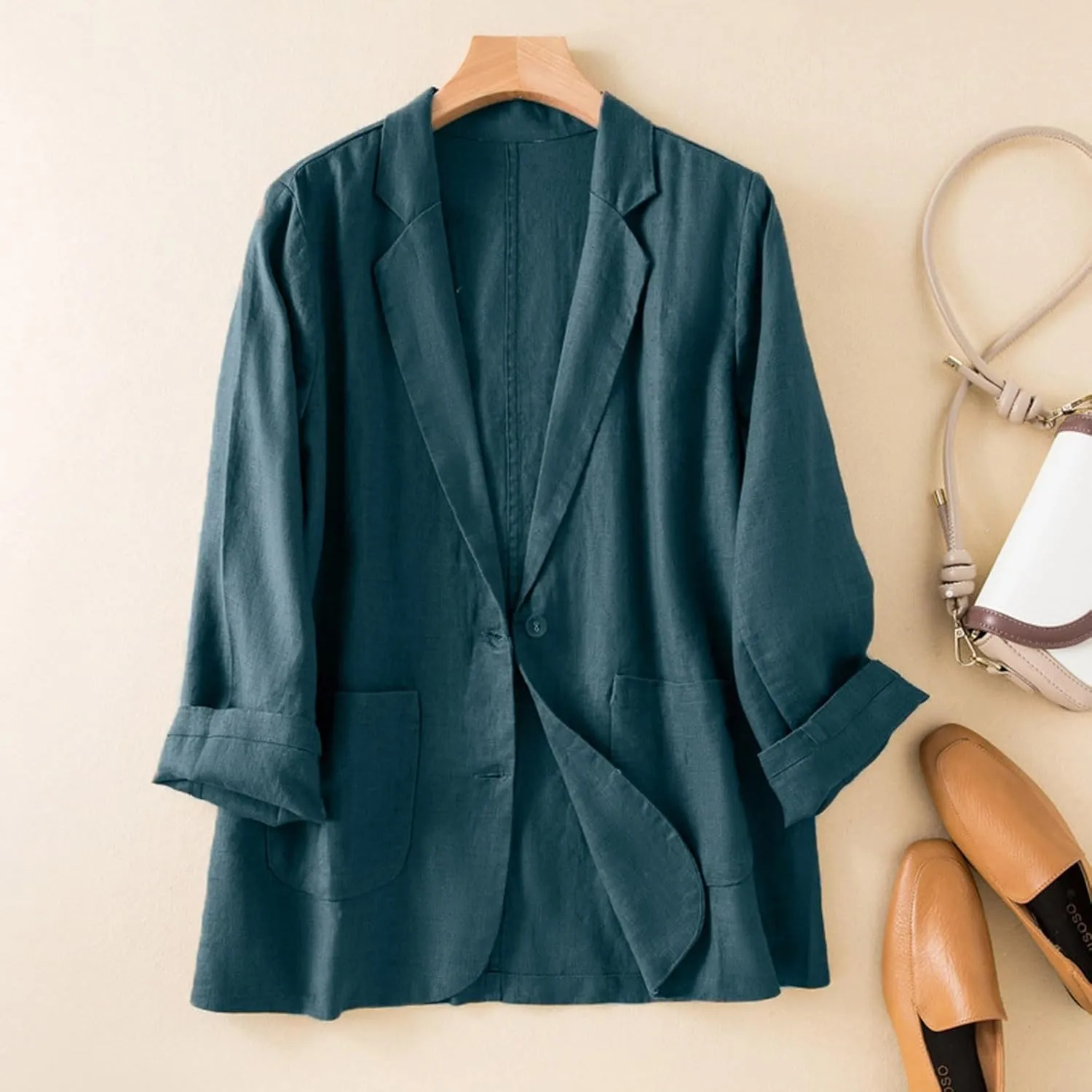 Womens Casual Lightweight Blazers Loose Long Sleeve Lapel Suit Jackets Open Front Button Cardigans with Pockets 2024