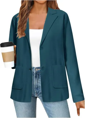 Womens Casual Lightweight Blazers Loose Long Sleeve Lapel Suit Jackets Open Front Button Cardigans with Pockets 2024